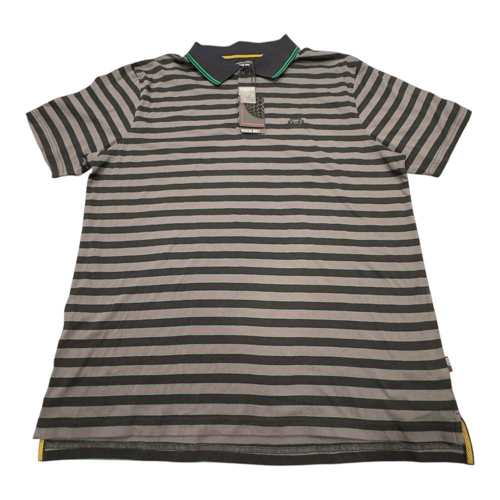 MAINE GOLF‎ NEW ENGLAND Striped Gray Green Black POLO SHIRT Pima Cotton Large